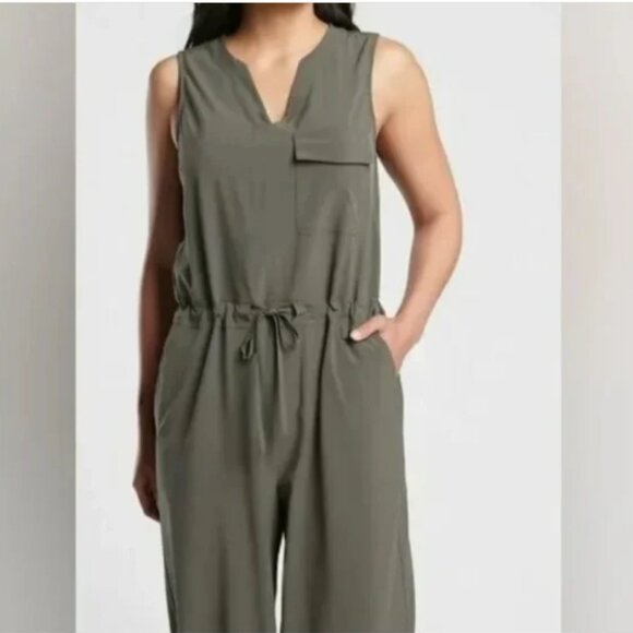 Athleta Topanga lightweight sleeveless jumpsuit olive green M - Picture 3 of 13